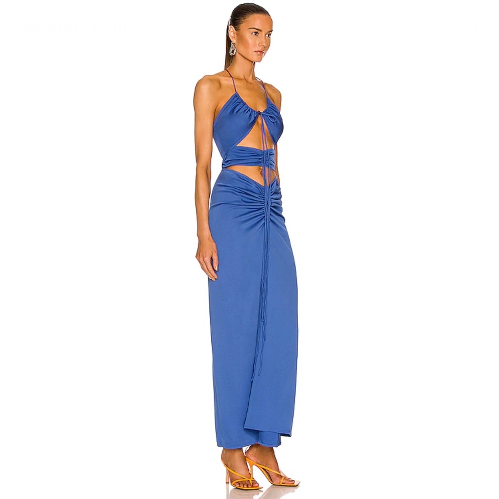 Christopher Esber Multi Panel Disconnect Ruched Halter Dress in Lapis US4 \AUS 8